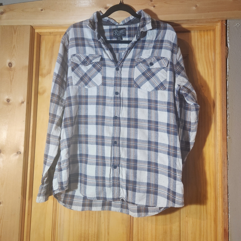 ⭐️Retrofit Tan Plaid Casual Button Down Shirt Size XL Gorpcore Flannel